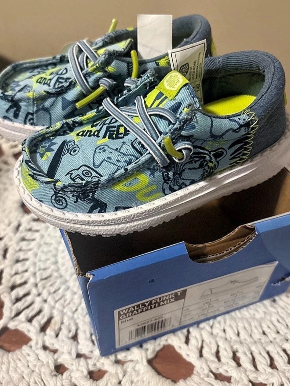 Hey Dude Wally Funk T Graffiti Mix Sneakers Blue & Gray Boys US 6C